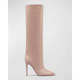 Rosa Höga stövlar Paris Texas croc-effect leather knee-high boots pink