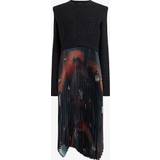 Dam - Midiklänningar - Ull AllSaints Leia Moonage Plisse Midi Dress with Jumper, Black/Fire Red