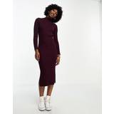 New Look Parkasar Kläder New Look – Vinröd, ribbstickad klänning med sidoslits