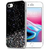 Mobiltillbehör Cadorabo Black with Glitter Case for Apple iPhone 7 7S 8 SE 2020 Cover Protection TPU Silicone Gel Back case with sparkling glitter