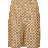 Gucci Byxor & Shorts Gucci Mens Camel Ebony Monogram Relaxed-fit Linen-blend Shorts