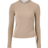 Calvin Klein Dam - Elastan/Lycra/Spandex - Långa kjolar T-shirts Calvin Klein Topp Modal Rib Gathered LS Tee Beige 44/46