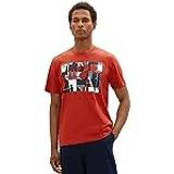 Herr - Sammet T-shirts Tom Tailor T-shirt för män med tryck av bomull, 14302-sammet röd