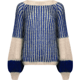 Ballongärmar - Dam Tröjor Noella Liana Knit Sweater - Cream/Cobalt Blue
