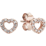 Pandora Open Heart Stud Earrings - Rose Gold/Transparent