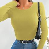 Shein Gula Överdelar Shein Round Neck Solid Color Slim Fit Long Sleeve T-shirt That Goes Well With Everything