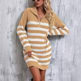 Shein Gula Klänningar Shein Color Block Striped Sweater Dress