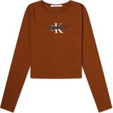 Calvin Klein Bruna - Dam T-shirts Calvin Klein Long Sleeve Logo T-shirt BROWN