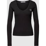 Calvin Klein Dam - Elastan/Lycra/Spandex T-shirts Calvin Klein Long Sleeve V-Neck T-shirt Black