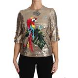 Dam - Guld Blusar Dolce & Gabbana Gold Sequined Parrot Crystal Blouse IT36