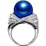 Blåa Ringar Smyckestil mode ring zirkon blå och amerikansk och populär pärla atmosfär hand europeiska retro ringar fyllda staplingsringar, BLÅ