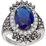 Granater Ringar Vintage thailändsk malm ring ring överdrivna stora smycken röd granatäpple silver svarta ringar färgglada, Ljusblått