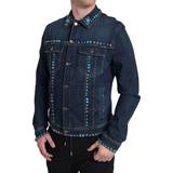 Herr - Jeansjackor Dolce & Gabbana Blue Denim Turquoise Stones Studded Jacket IT48