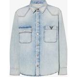 Valentino Herr Kläder Valentino Mens Denim Blu Lav Chiaro Brand-plaque Faded-wash Relaxed-fit Denim Shirt