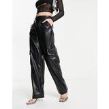 Miss Selfridge Dam Byxor & Shorts Miss Selfridge faux leather wide leg cargo trouser in black14