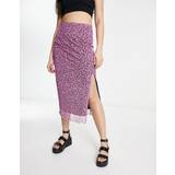 Blommiga - XXL Kjolar Monki mesh midi skirt with split in pink meadow floral-Multi2XS