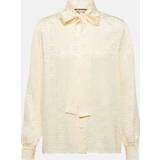 Gucci XS Blusar Gucci Bow-detailed GG silk jacquard blouse beige XS-S