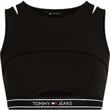 Tommy Hilfiger Super Cropped Logo Tape Cutout Tank Top - Black