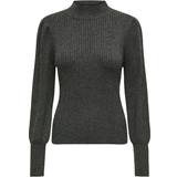 Ballongärmar - Dam Tröjor Only High Neck Knitted Sweater - Grey/Dark Gray Melange