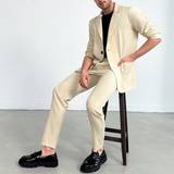 Beige Kostymer Shein Men'S Solid Color Suit Set