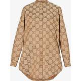 Dam - Kanvas Överdelar Gucci Womens Camel/ebony Monogram-pattern Textured Regular-fit Cotton-blend Shirt