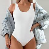 Shein Kort ärmar Kläder Shein Women'S Solid Color One Piece Swimsuit With Open Back Design