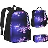 MQGMZ Leopard Student Backpack Set - Butterfly Purple