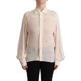 DSquared2 Blusar DSquared2 Off White Silk Long Sleeves Collared Blouse Top IT42