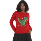 Brave Soul Överdelar Brave Soul S, Red Womens Christmas Dinosaur Jumper