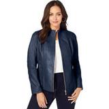 Blåa - Skinn Ytterkläder Jessica London Plus Women's Zip Front Leather Jacket in Navy Size W