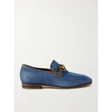 Gucci Loafers Gucci Paride Leather-Trimmed Denim Horsebit Loafers Men Blue