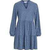 Blåa - Dam Klänningar Vila Long Sleeved Knee Length Dress - Coronet Blue