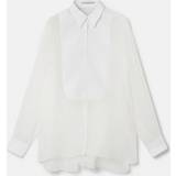 Stella McCartney Skjortor Stella McCartney S-Wave Silk Chiffon Tuxedo Shirt, Woman, White