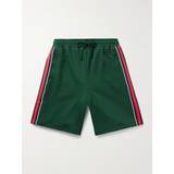 Gucci Byxor & Shorts Gucci Straight-Leg Striped Logo-Jacquard Tech-Jersey Drawstring Shorts Men Green