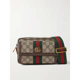 Axelremsväskor Gucci Ophidia Mini Leather-Trimmed Monogrammed Coated-Canvas Messenger Bag Men Neutrals