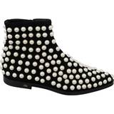 Dolce & Gabbana Kängor & Boots Dolce & Gabbana Black Suede Pearl Studs Boots Shoes EU39/US8.5