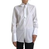 One Size Linnen Dolce & Gabbana White Cotton Ascot Collar Long Sleeves Top IT42