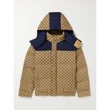 Gucci Herr Jackor Gucci Logo-Jacquard Cotton-Blend Canvas Hooded Down Jacket Men Neutrals IT