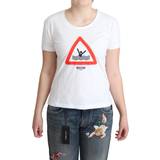 Moschino Dam Överdelar Moschino White Cotton Graphic Triangle Print T-shirt IT46