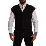 Herr - Ull Västar Dolce & Gabbana Black Wool Cotton Dress Waistcoat Vest IT48