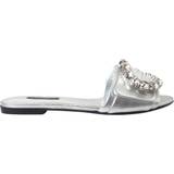 Silver Slides Dolce & Gabbana Silver Crystal Embellished Slides Flat Shoes EU36.5/US6