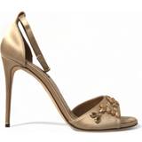 Satin Tofflor & Sandaler Dolce & Gabbana Gold Satin Ankle Strap Crystal Sandals Shoes EU38.5/US8