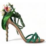 Gröna Sandaletter Dolce & Gabbana Green Flower Satin Heels Sandals Shoes EU39/US8.5