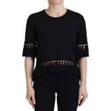 Bomull - Dam - One Size T-shirts Dolce & Gabbana Black T-shirt Blouse Tassle Cotton Blouse IT46