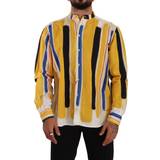 Gula Skjortor Dolce & Gabbana Yellow Striped Henley Linen Cotton Shirt IT40