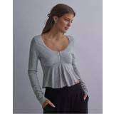 Gina Tricot Lace Detail Top - Light Grey