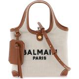 Linne Väskor Balmain Small leather-trimmed canvas tote bag beige One size fits all