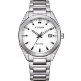 Citizen Unisex Armbandsur Citizen Mäns Eco-Drive Solar 38 mm med länkband i rostfritt silverfärg/vit BM7620-83A