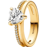 Pandora Guld Ringar Pandora Double Band Heart Ring - Gold/Transparent