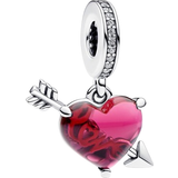 Blank Berlocker & Hängen Pandora Heart & Arrow Murano Dangle Charm - Silver/Pink/Transparent